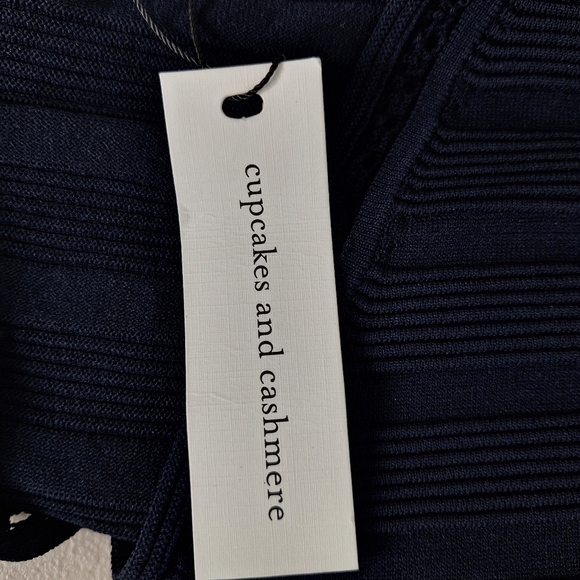 Cupcakes & Cashmere “NEW” Preppy Navy Blue Ink Rib Knit Minimalist Midi Dress XS - Picture 5 of 12